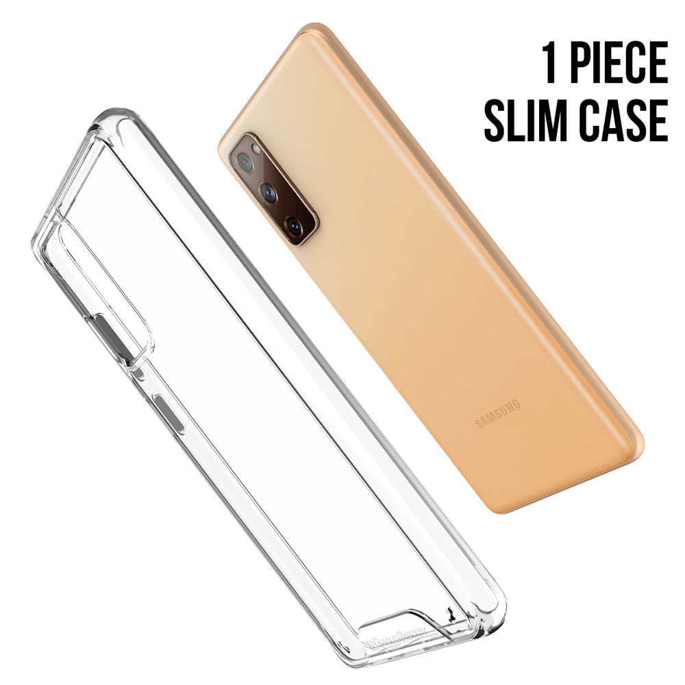 iCoverLover Shockproof Protective Cover for Samsung Galaxy S20 FE, showcasing a transparent design with flexible TPU sides and hard plastic back.